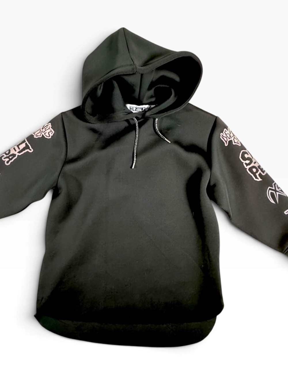 Black Graphic Sleeve Neoprene Hoodie Salt n Pepa